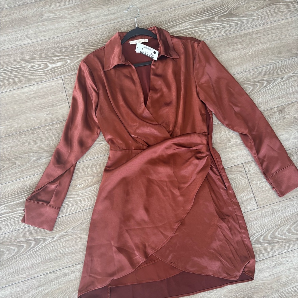 Lush Orange Long Sleeve Wrap Dress